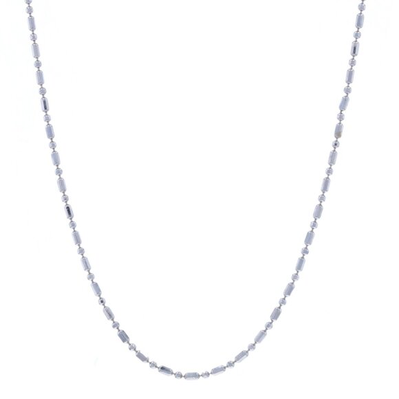 White Gold Diamond Cut Fancy Bead Chain Necklace 18" - 14k Dot Dash Italy